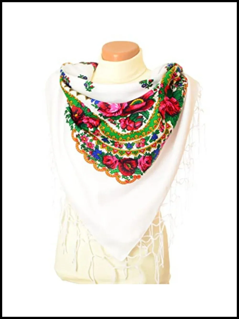 Fringed Floral Scarf Wrap Shawl 100% Acrylic Oversized 47x47 Pashmina Style